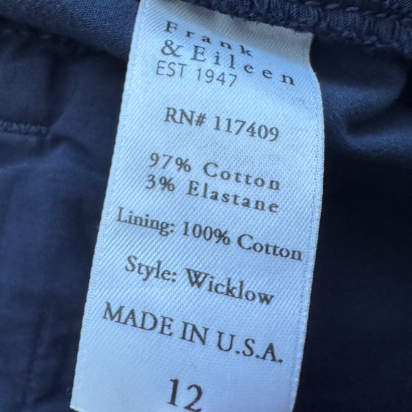 NWOT Frank & Eileen Wicklow Italian Performance Twill Chino Pants Navy 12 - Picture 4 of 7